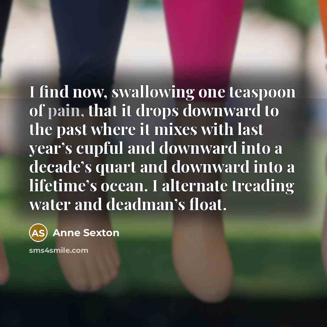 “I find now, swallowing one teaspoon of pain, that it…” quote by Anne Sexton