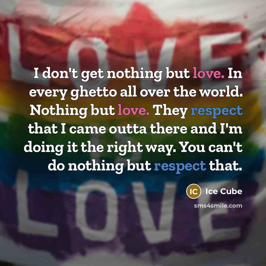 “I don't get nothing but love. In every ghetto all…” quote by Ice Cube
