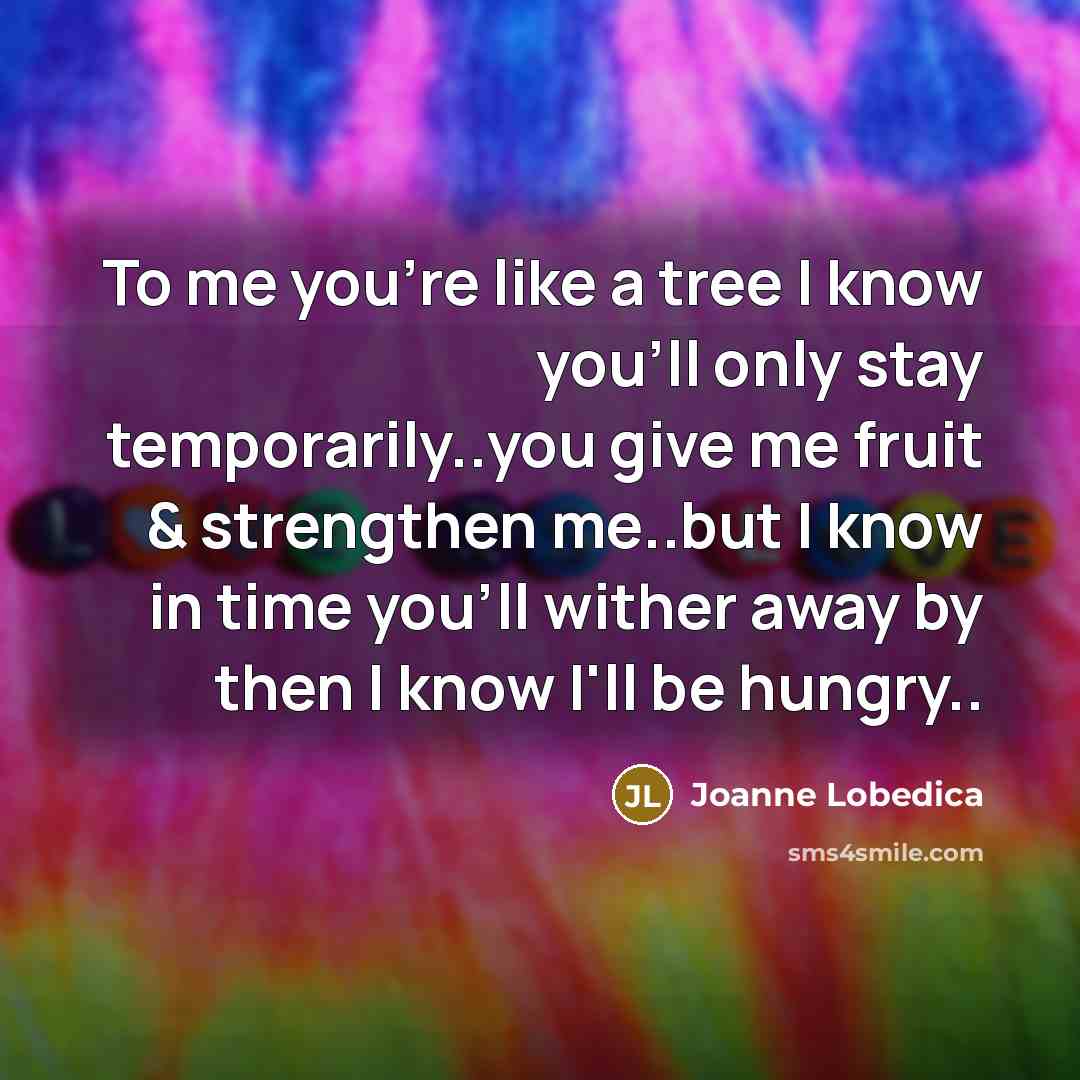 “To me you're like a tree I know you'll only…” quote by Joanne Lobedica