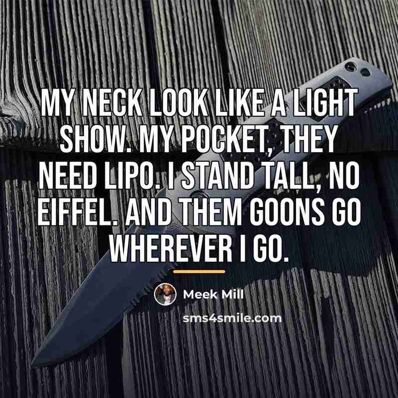 “My neck look like a light show. My pocket, they…” quote by Meek Mill