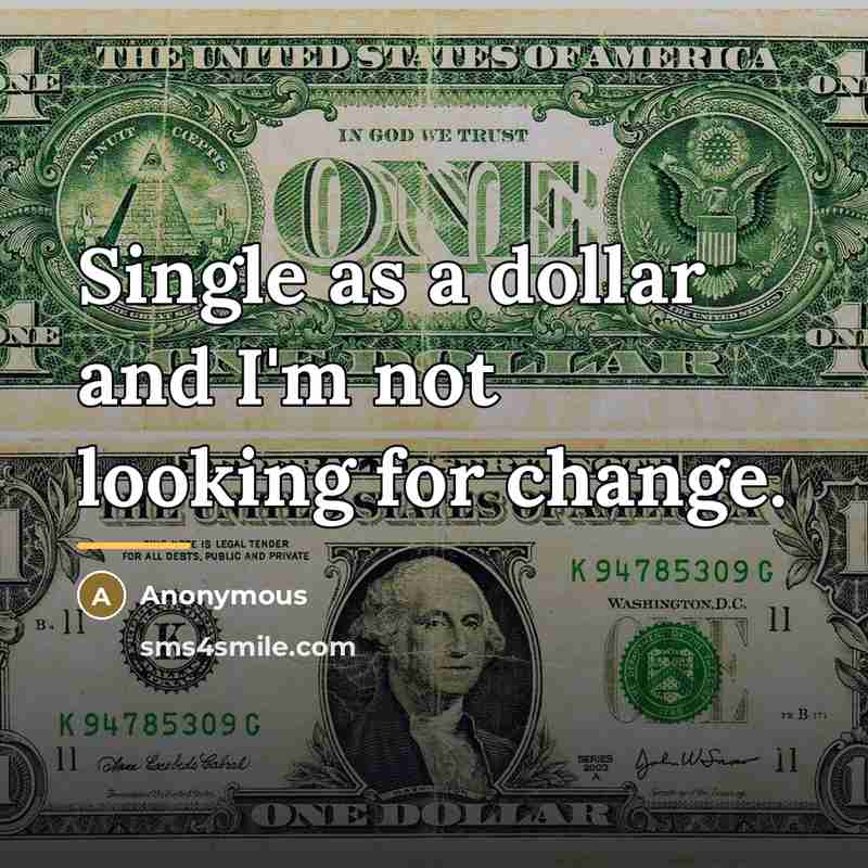 “Single as a dollar and I'm not looking for change.…” quote by Anonymous