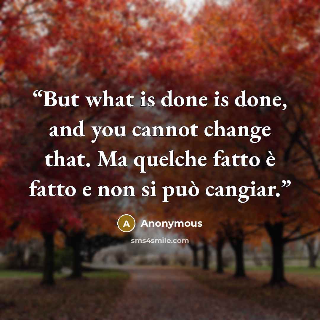 “But what is done is done, and you cannot change that. Ma quelche fatto è fatto e non si può cangiar.” quote by Anonymous
