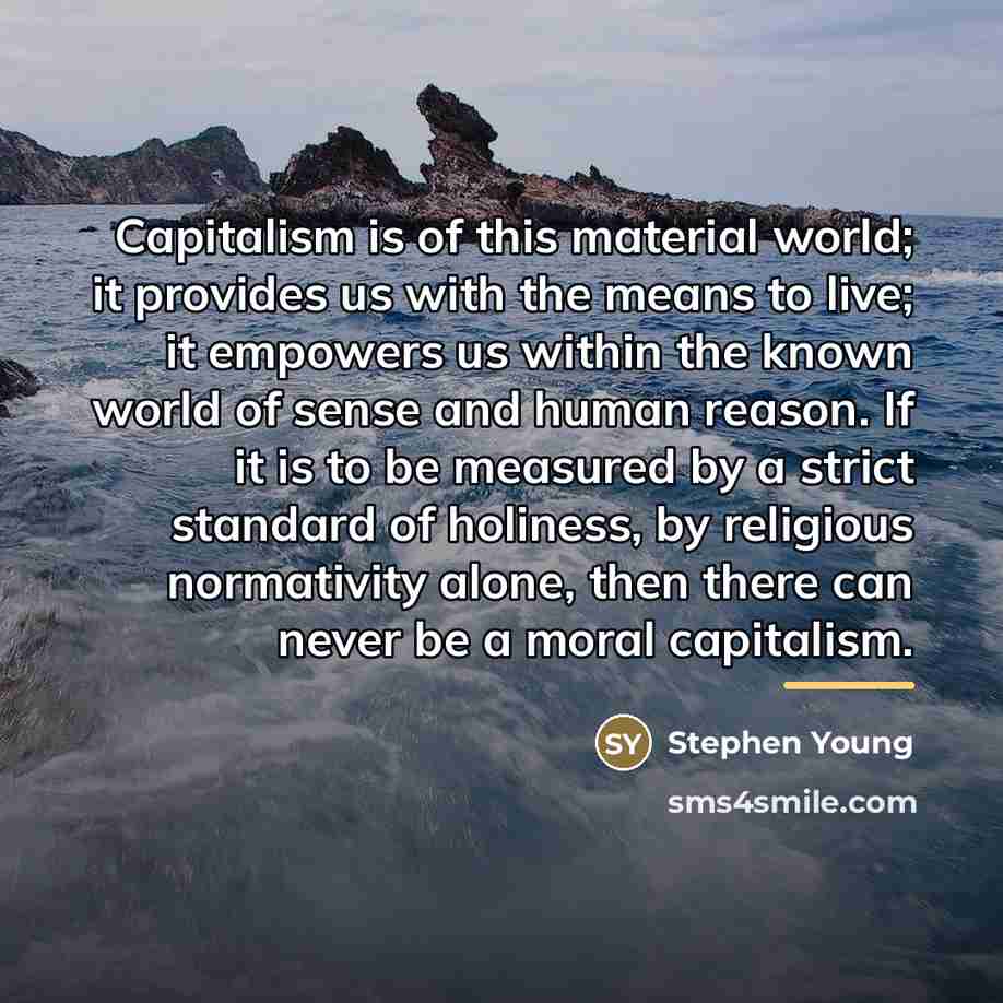 “Capitalism is of this material world; it provides us with…” quote by Stephen Young