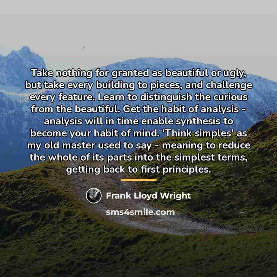 “Take nothing for granted as beautiful or ugly, but take…” quote by Frank Lloyd Wright