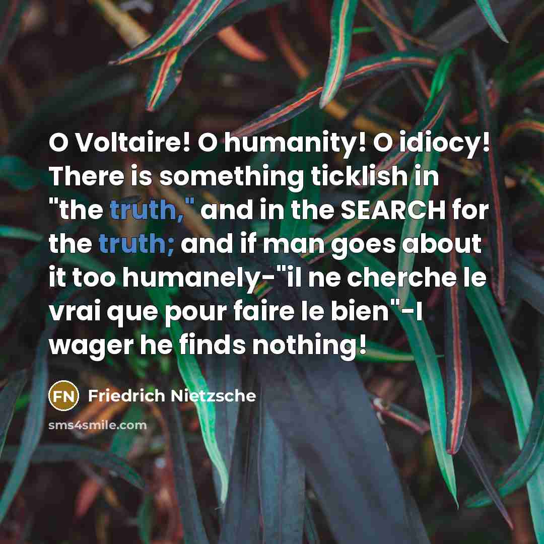 “O Voltaire! O humanity! O idiocy! There is something ticklish…” quote by Friedrich Nietzsche