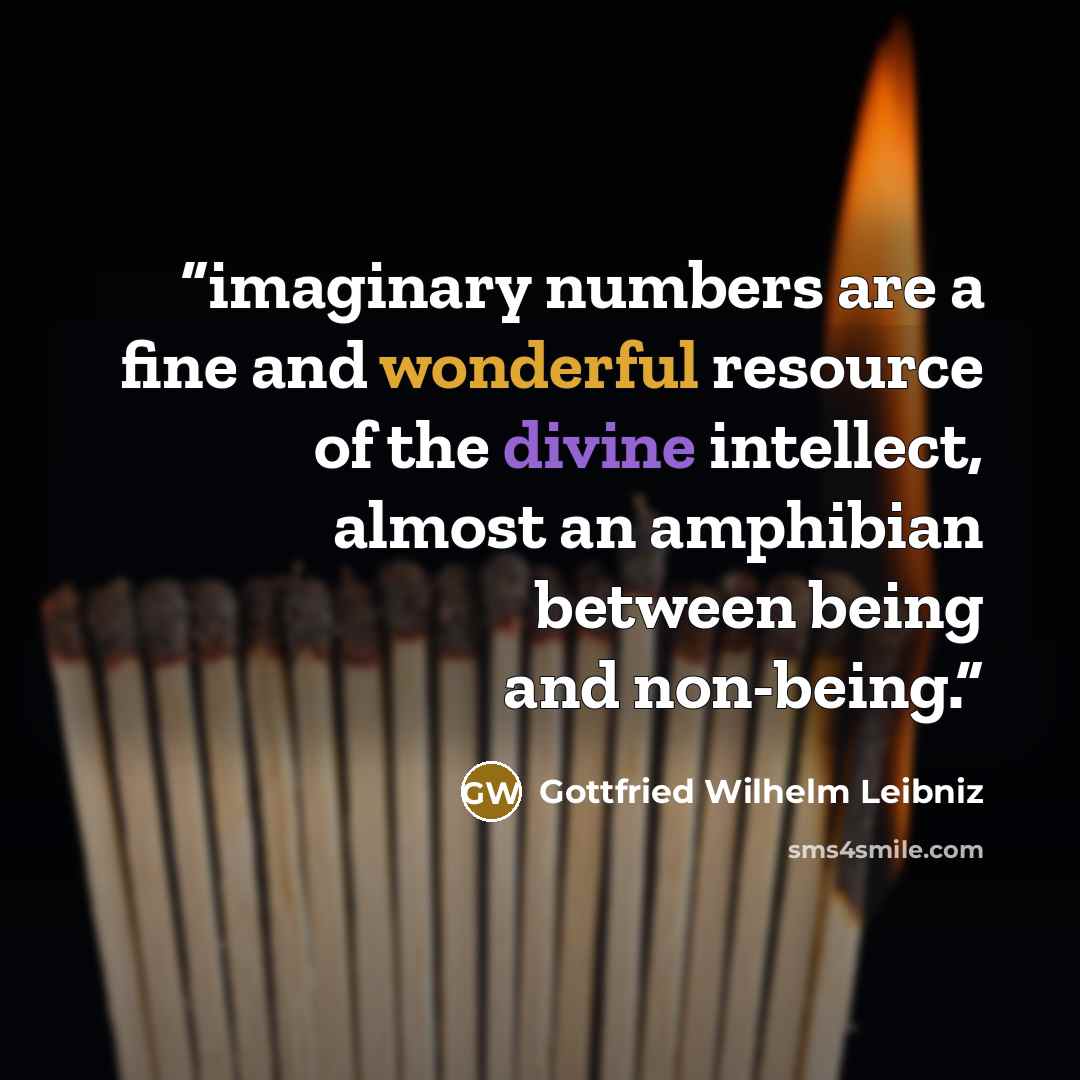 “imaginary numbers are a fine and wonderful resource of the divine intellect, almost an amphibian between being and non-being.” quote by Gottfried Wilhelm Leibniz