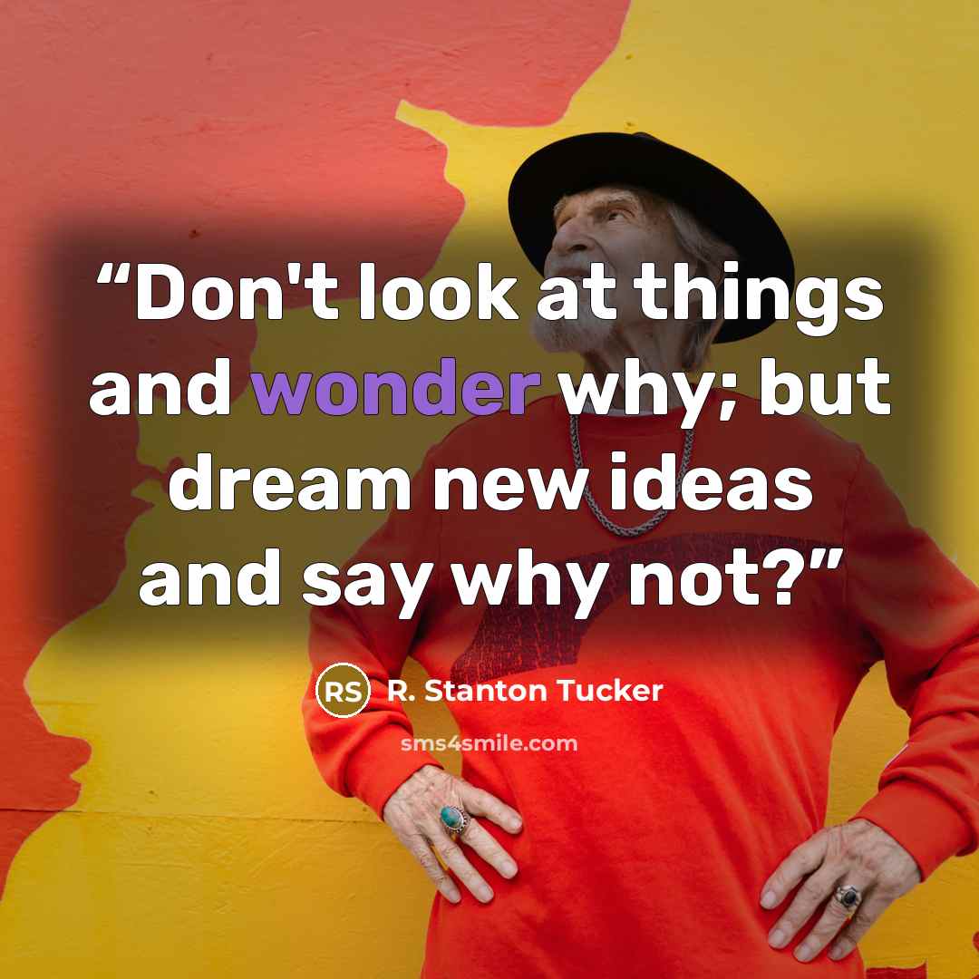 “Don't look at things and wonder why; but dream new ideas and say why not?” quote by R. Stanton Tucker