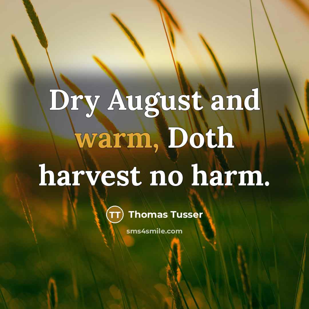 “Dry August and warm, Doth harvest no harm.…” quote by Thomas Tusser