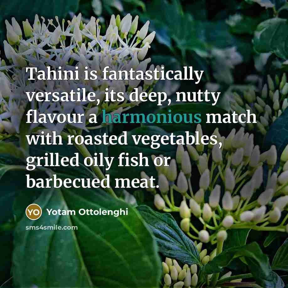 “Tahini is fantastically versatile, its deep, nutty flavour a harmonious…” quote by Yotam Ottolenghi
