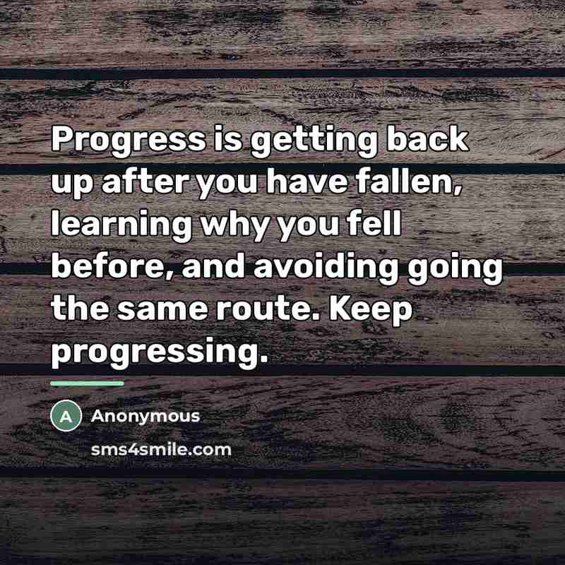 “Progress is getting back up after you have fallen, learning…” quote by Anonymous