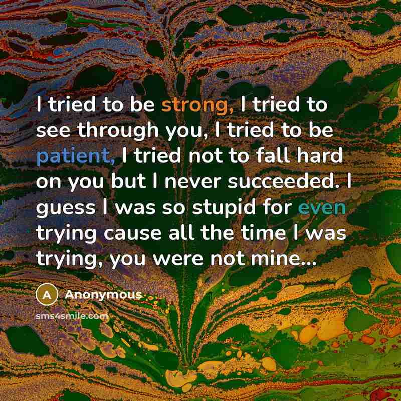 “I tried to be strong, I tried to see through…” quote by Anonymous