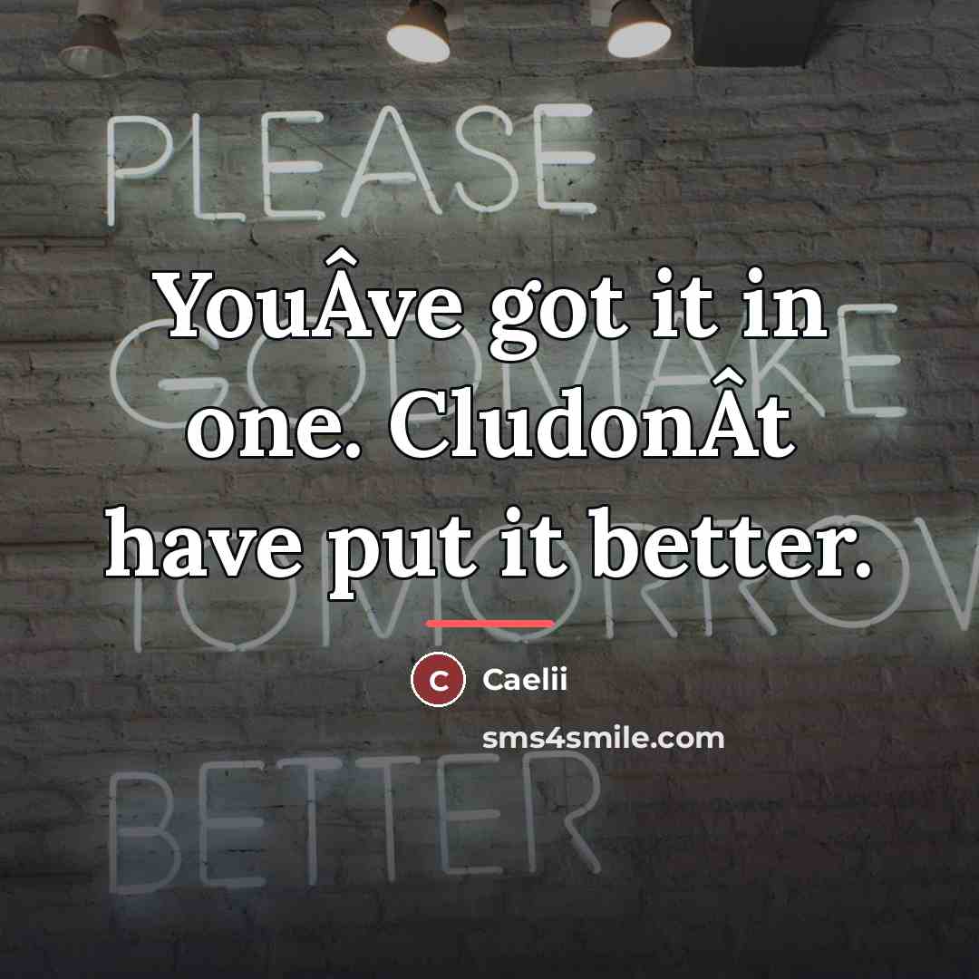 “YouÂve got it in one. CludonÂt have put it better.…” quote by Caelii