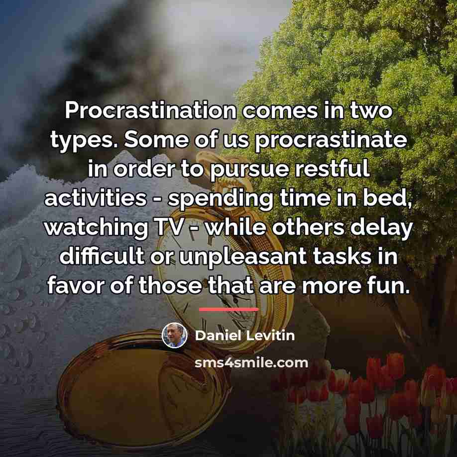 “Procrastination comes in two types. Some of us procrastinate in…” quote by Daniel Levitin