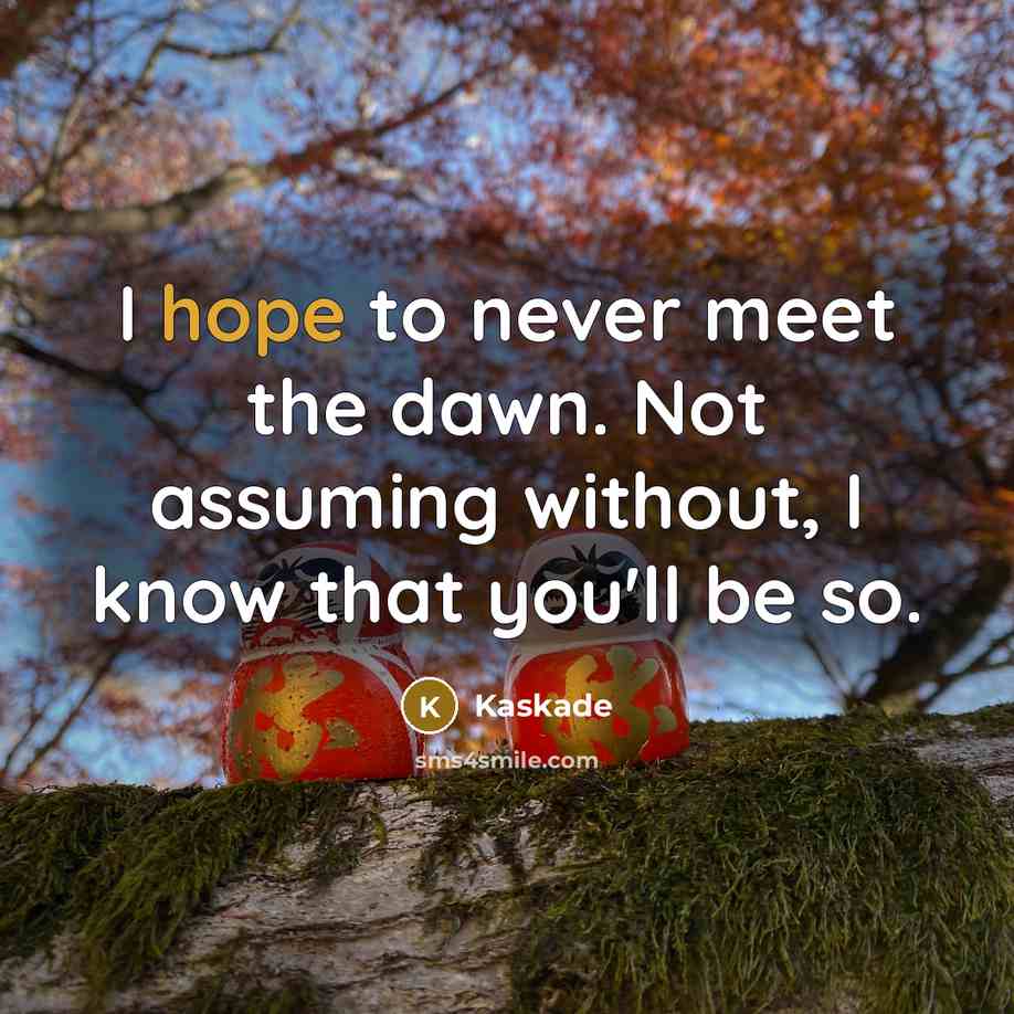 “I hope to never meet the dawn. Not assuming without,…” quote by Kaskade