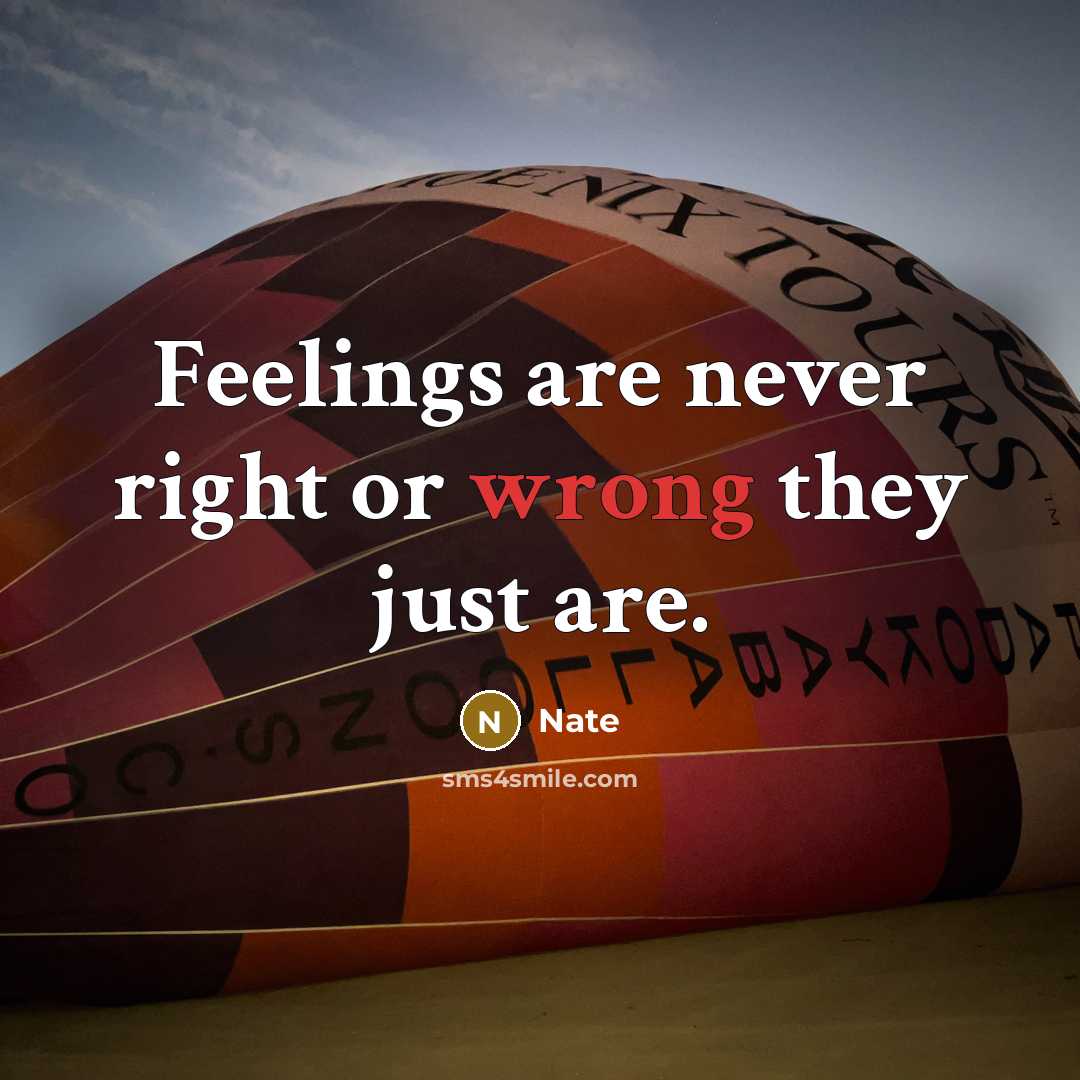 “Feelings are never right or wrong they just are.” quote by Nate