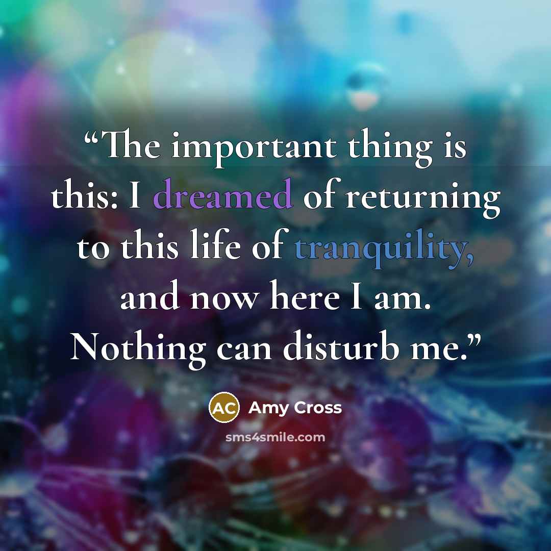 “The important thing is this: I dreamed of returning to this life of tranquility, and now here I am. Nothing can disturb me.” quote by Amy Cross