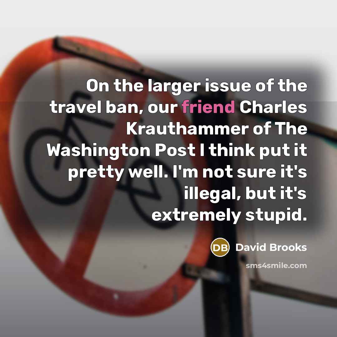 “On the larger issue of the travel ban, our friend…” quote by David Brooks