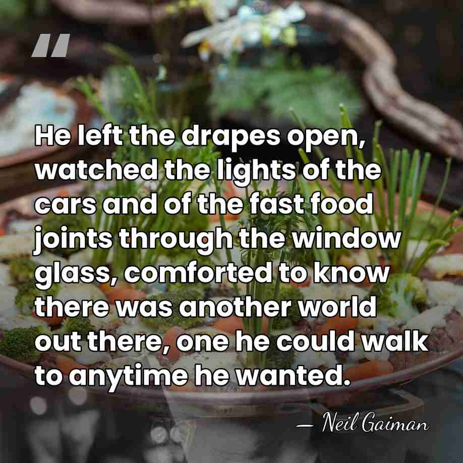 He left the drapes open, watched the lights of the cars and&hellip; - Neil Gaiman