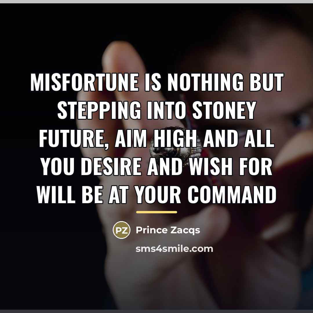 “Misfortune is nothing but stepping into stoney future, aim high…” quote by Prince Zacqs