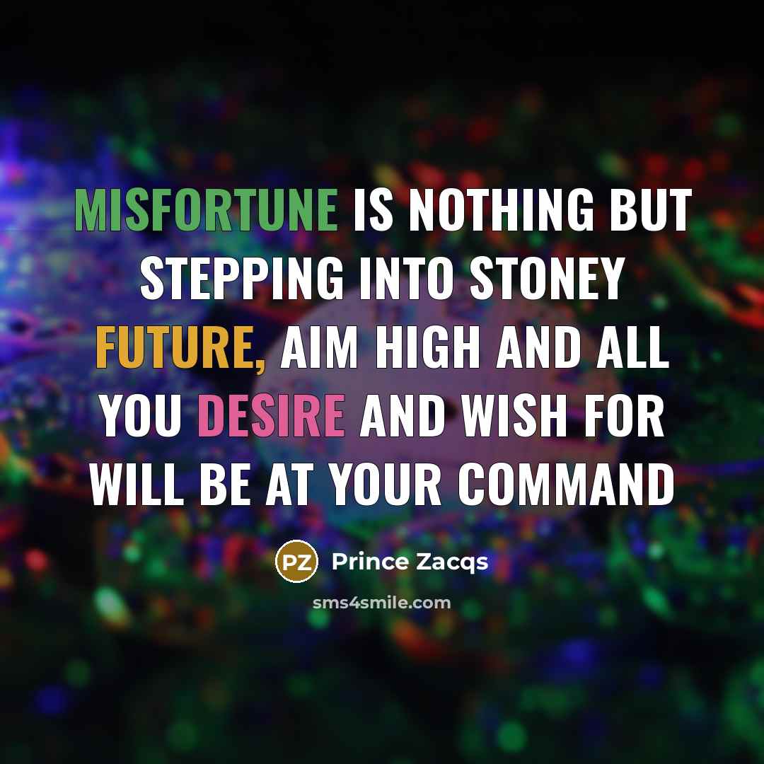 “Misfortune is nothing but stepping into stoney future, aim high and all you desire and wish for will be at your command” quote by Prince Zacqs