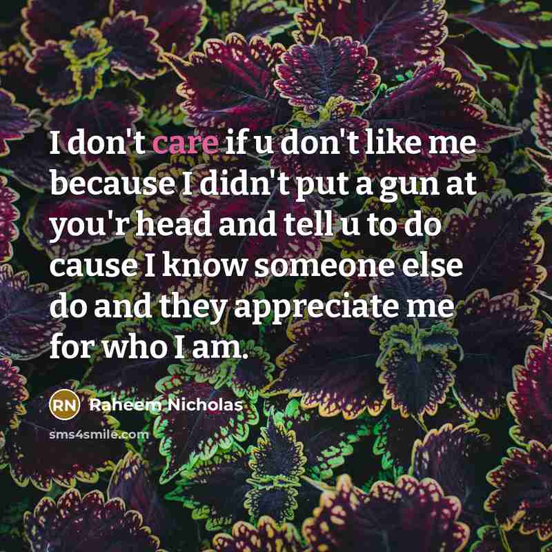 “I don't care if u don't like me because I…” quote by Raheem Nicholas
