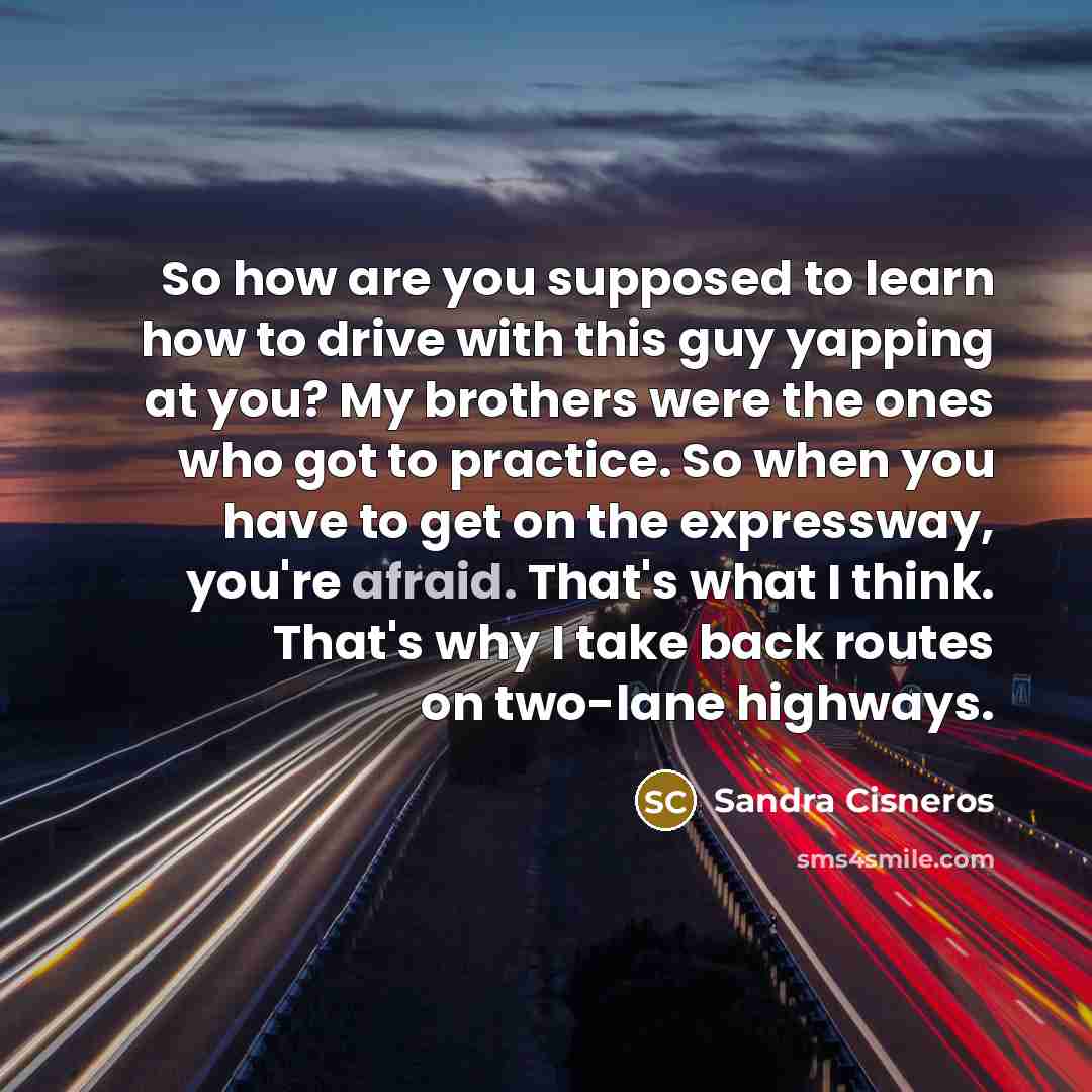 “So how are you supposed to learn how to drive…” quote by Sandra Cisneros