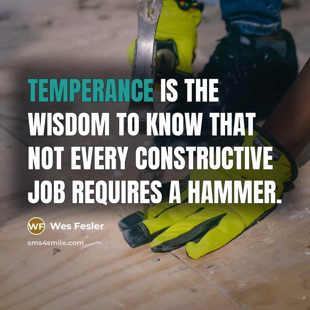 “Temperance is the wisdom to know that not every constructive…” quote by Wes Fesler