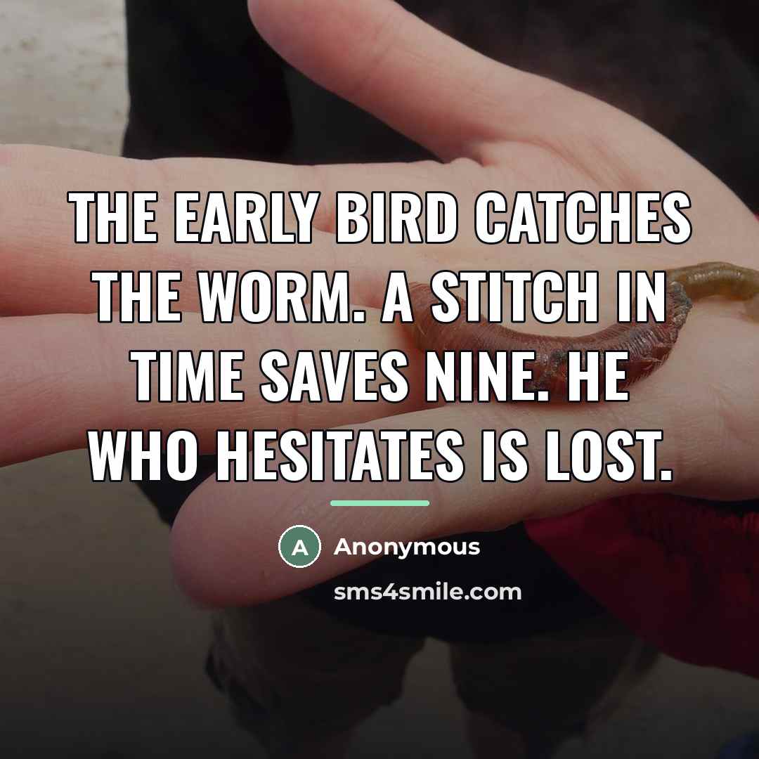 “The early bird catches the worm. A stitch in time…” quote by Anonymous