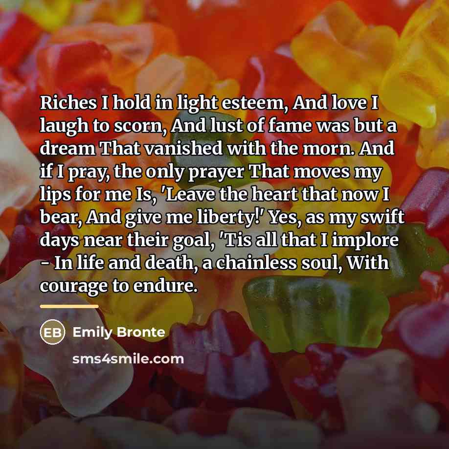 “Riches I hold in light esteem, And love I laugh…” quote by Emily Bronte