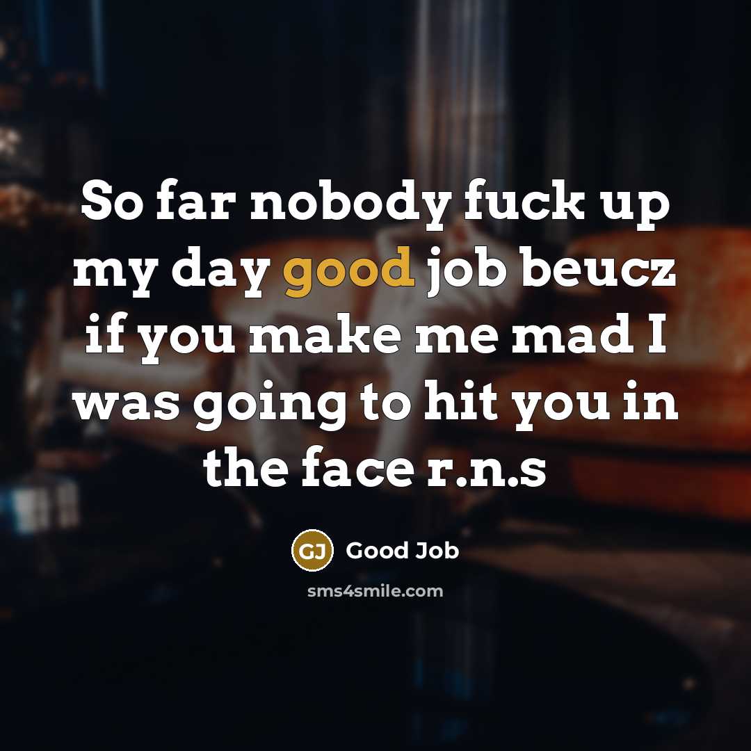 “So far nobody fuck up my day good job beucz if you make me mad I was going to hit you in the face r.n.s” quote by Good Job