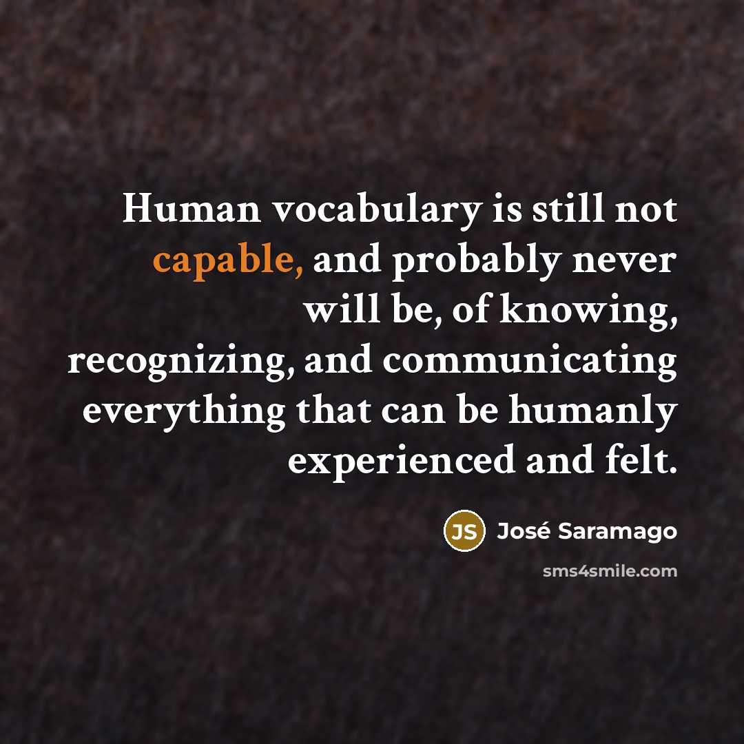 “Human vocabulary is still not capable, and probably never will…” quote by Jose Saramago