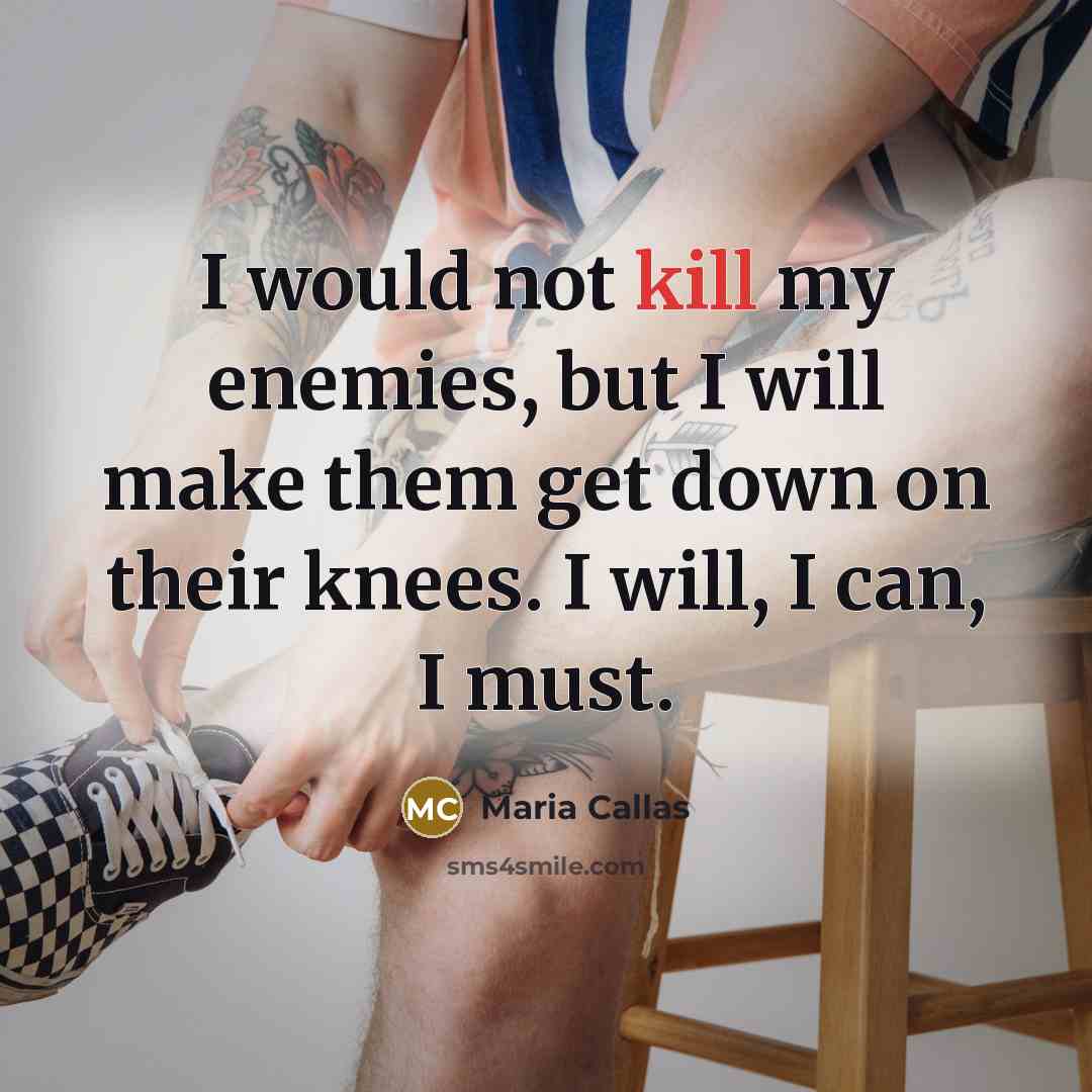 “I would not kill my enemies, but I will make them get down on their knees. I will, I can, I must.” quote by Maria Callas