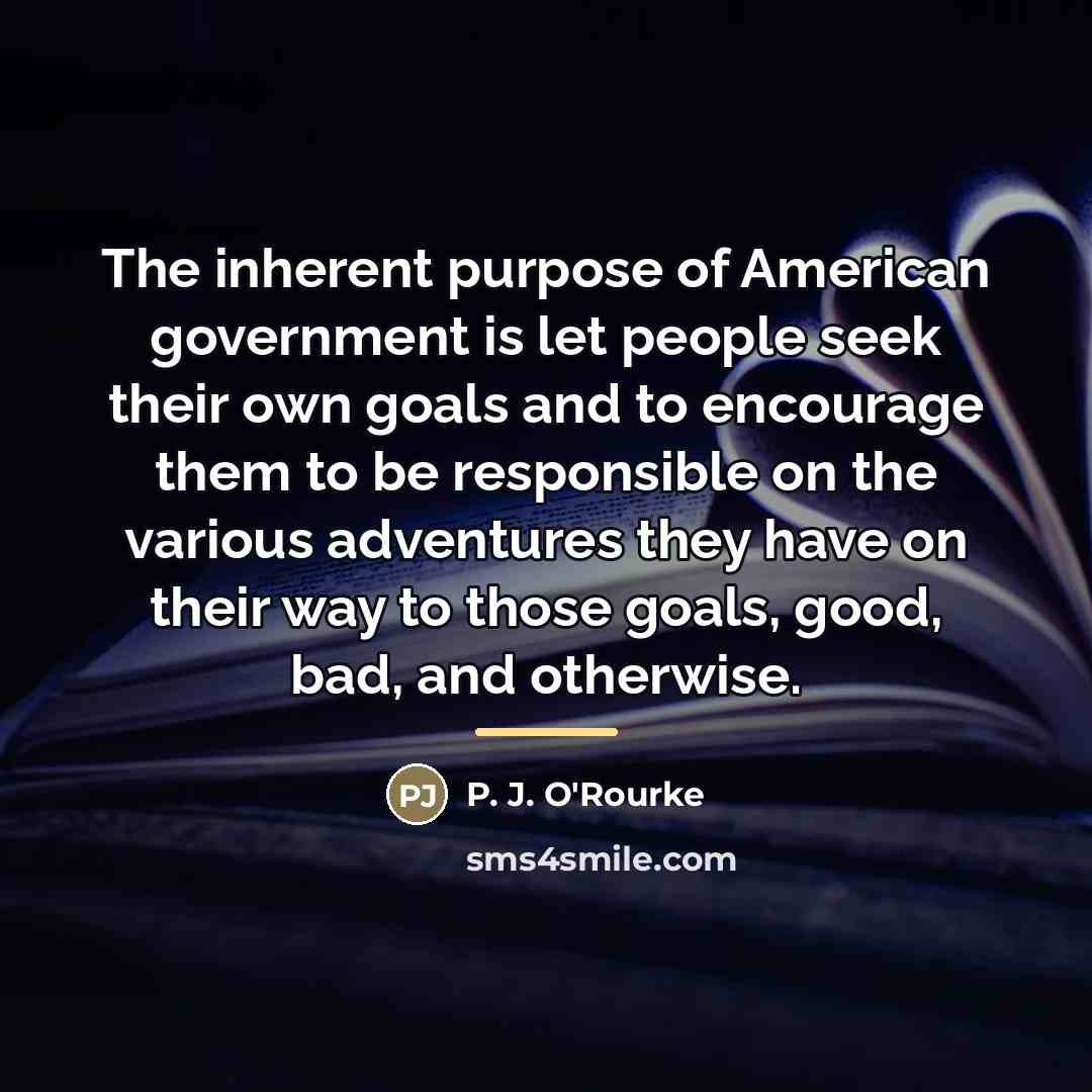 “The inherent purpose of American government is let people seek…” quote by P. J. O'Rourke