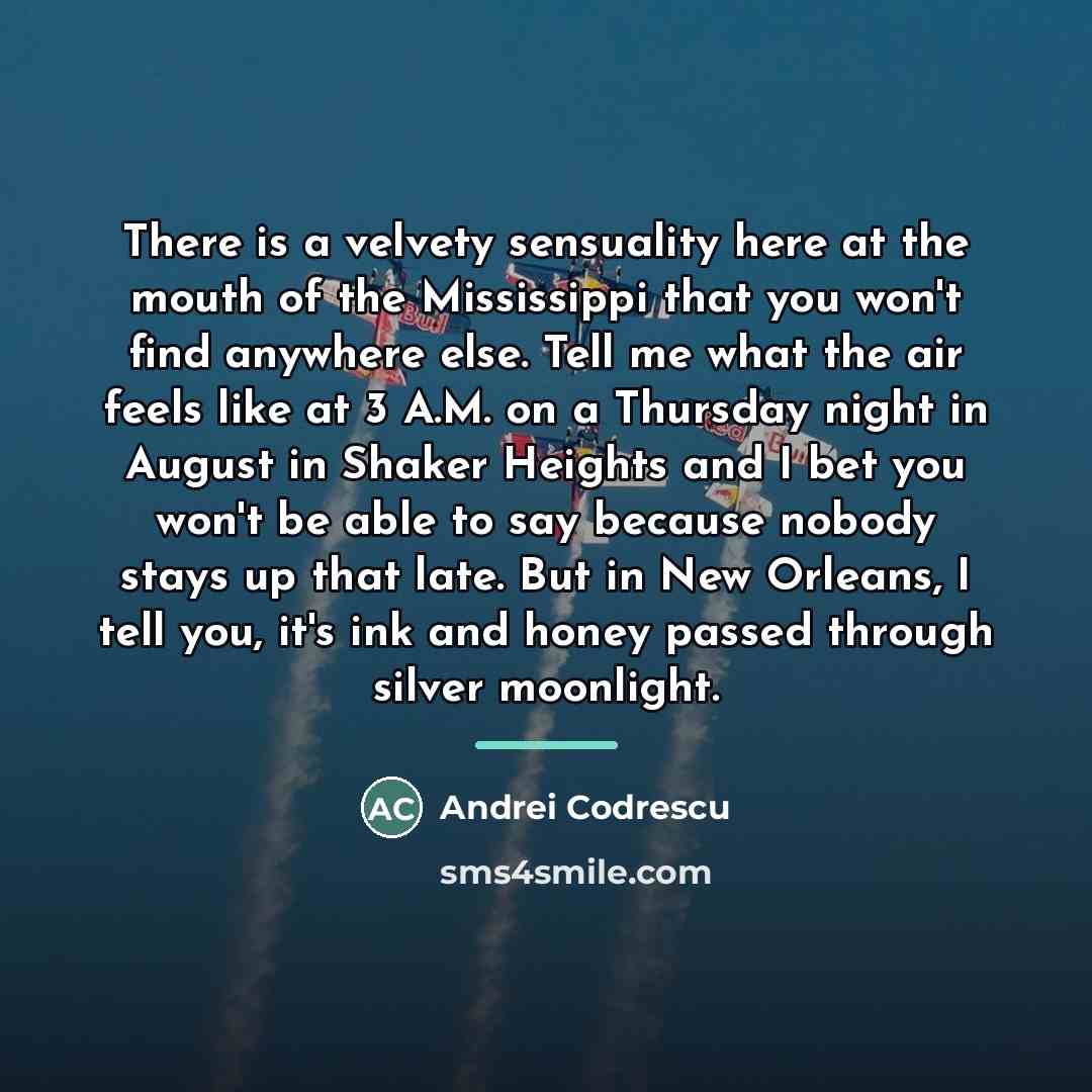 “There is a velvety sensuality here at the mouth of…” quote by Andrei Codrescu