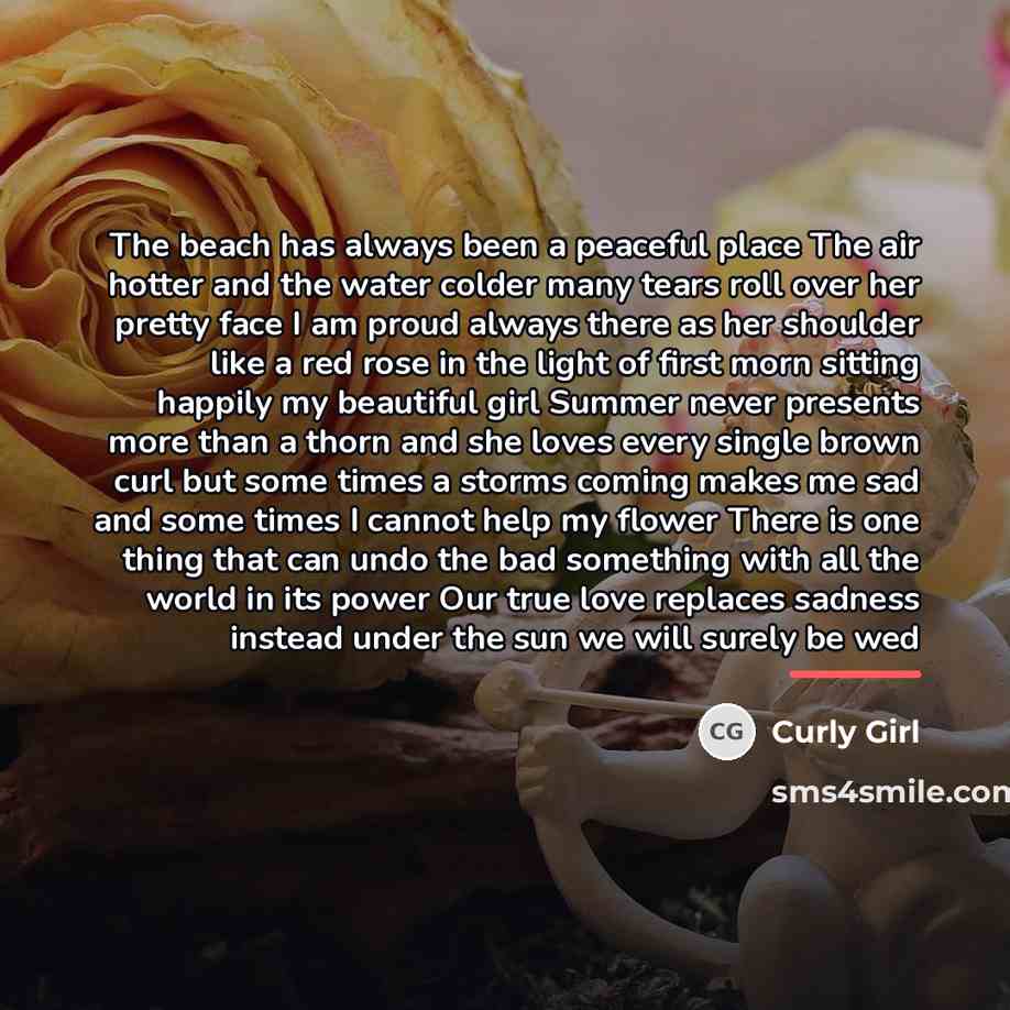 “The beach has always been a peaceful place The air…” quote by Curly Girl