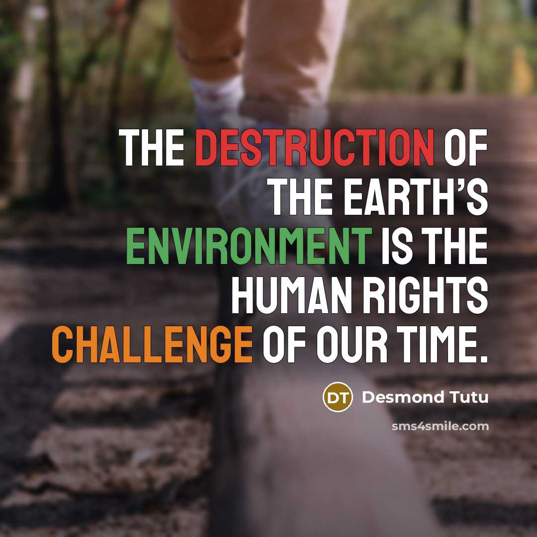 “The destruction of the earth’s environment is the human rights…” quote by Desmond Tutu