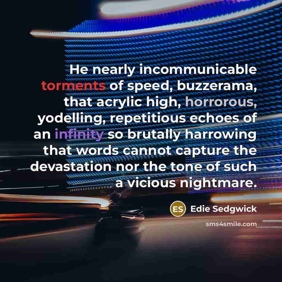 “He nearly incommunicable torments of speed, buzzerama, that acrylic high,…” quote by Edie Sedgwick