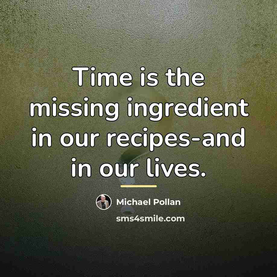 “Time is the missing ingredient in our recipes-and in our…” quote by Michael Pollan