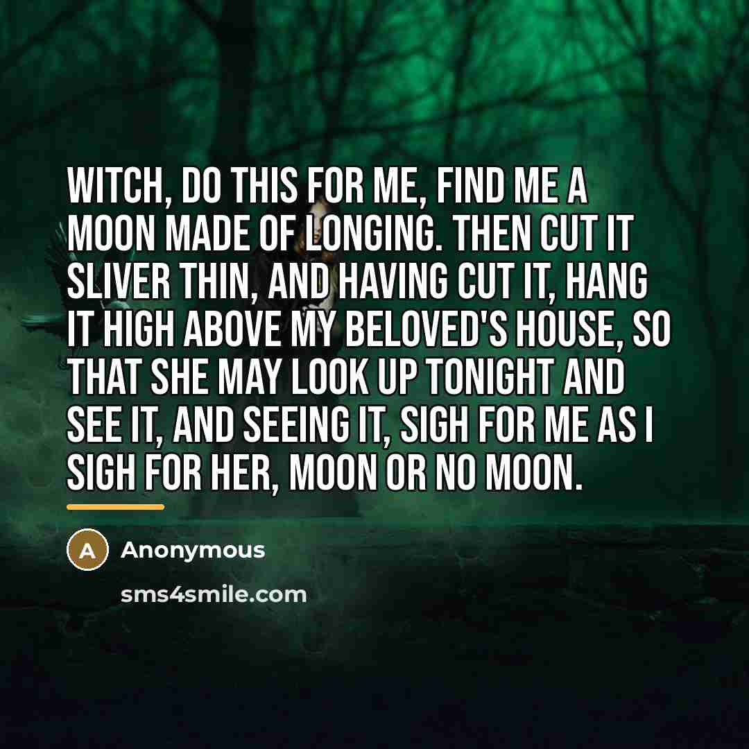 “Witch, do this for me, Find me a moon made…” quote by Anonymous