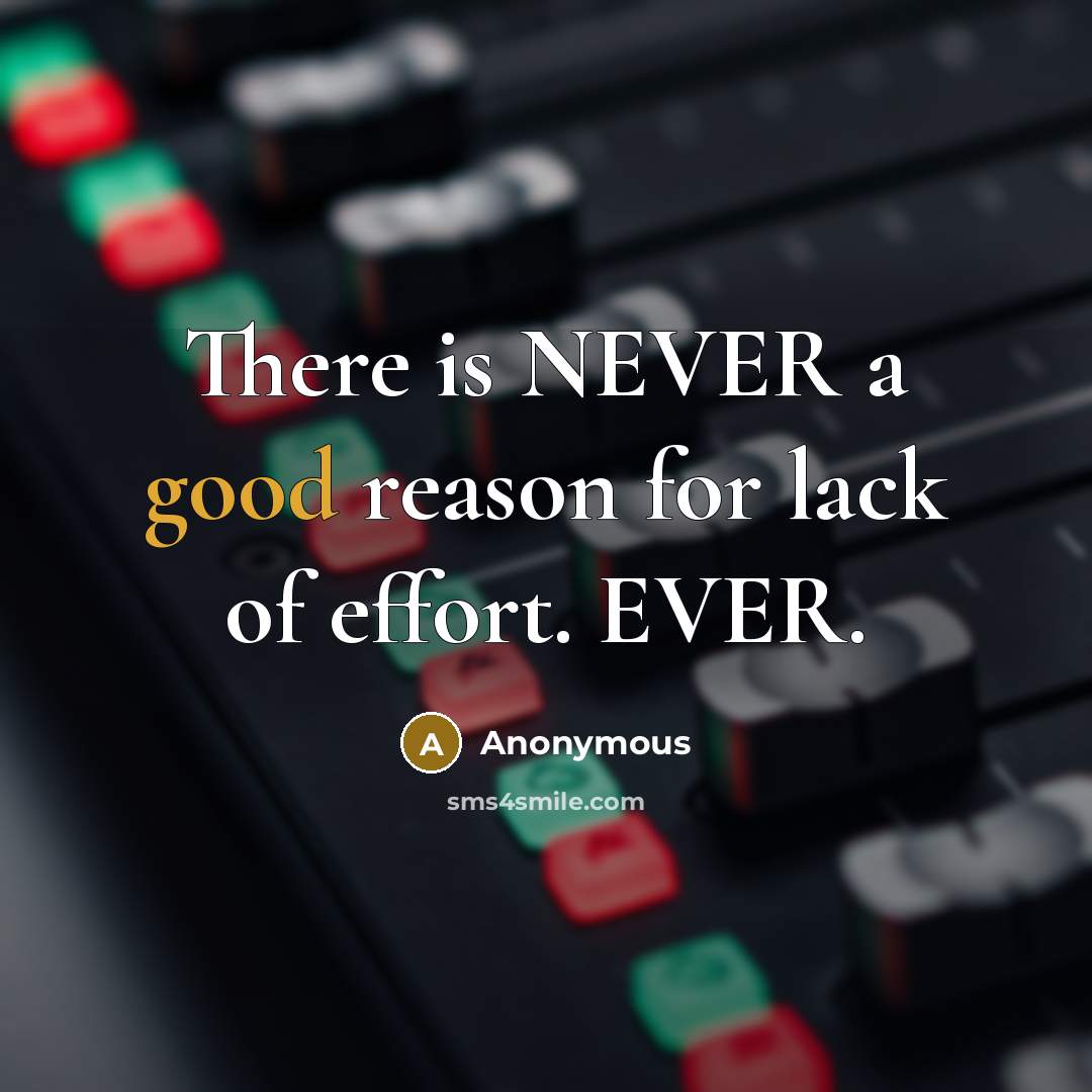 “There is NEVER a good reason for lack of effort. EVER.” quote by Anonymous