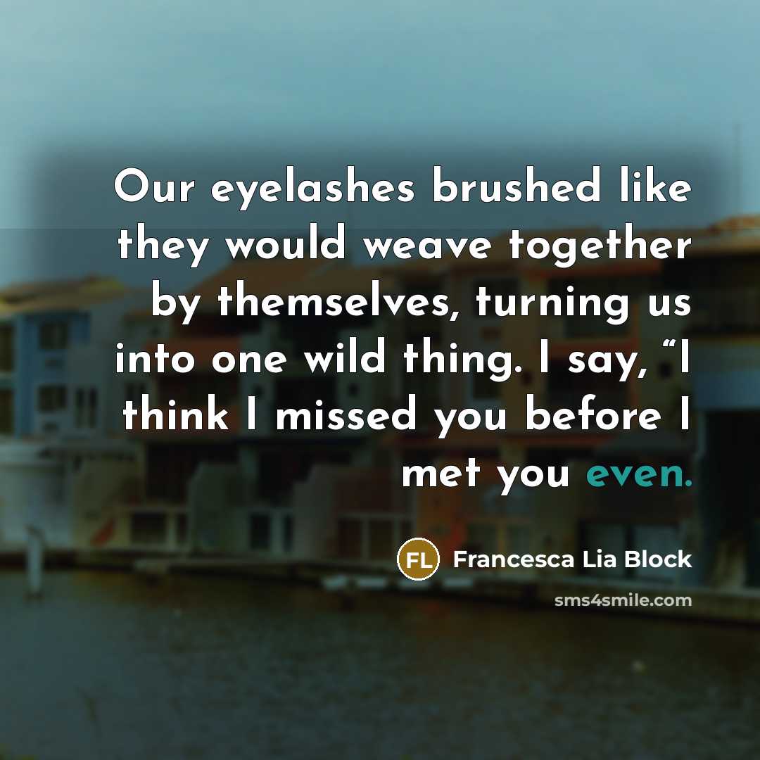 “Our eyelashes brushed like they would weave together by themselves,…” quote by Francesca Lia Block