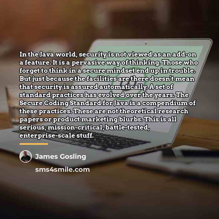“In the Java world, security is not viewed as an…” quote by James Gosling