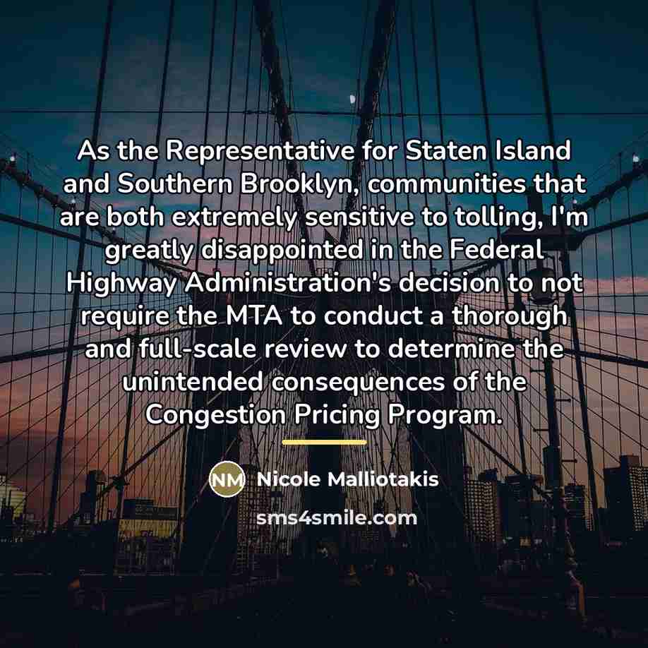 “As the Representative for Staten Island and Southern Brooklyn, communities…” quote by Nicole Malliotakis