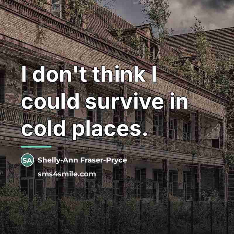 “I don't think I could survive in cold places.…” quote by Shelly-Ann Fraser-Pryce