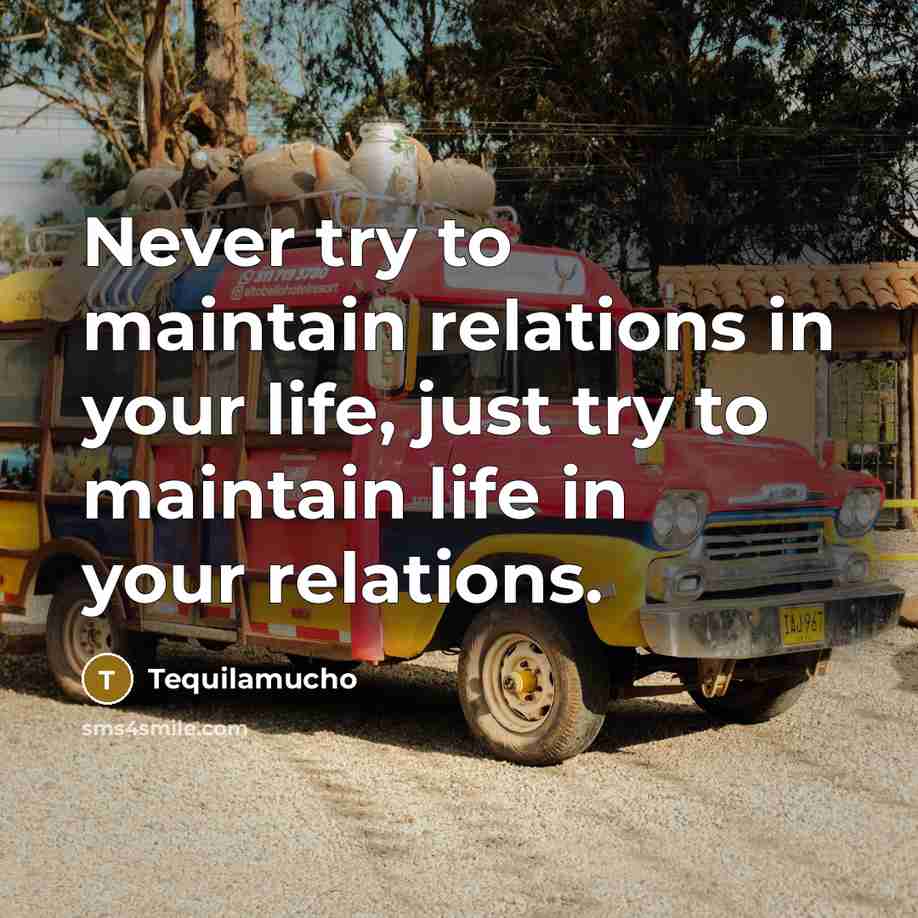 “Never try to maintain relations in your life, just try…” quote by Tequilamucho