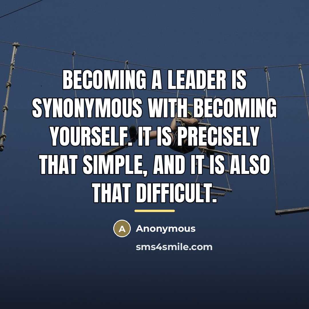 “Becoming a leader is synonymous with becoming yourself. It is…” quote by Anonymous