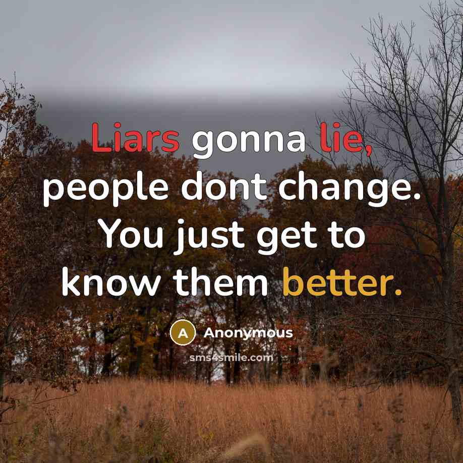 “Liars gonna lie, people dont change. You just get to know them better.” quote by Anonymous