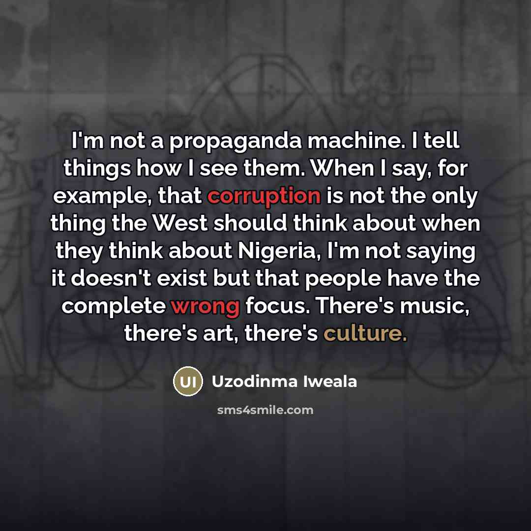 “I'm not a propaganda machine. I tell things how I…” quote by Uzodinma Iweala