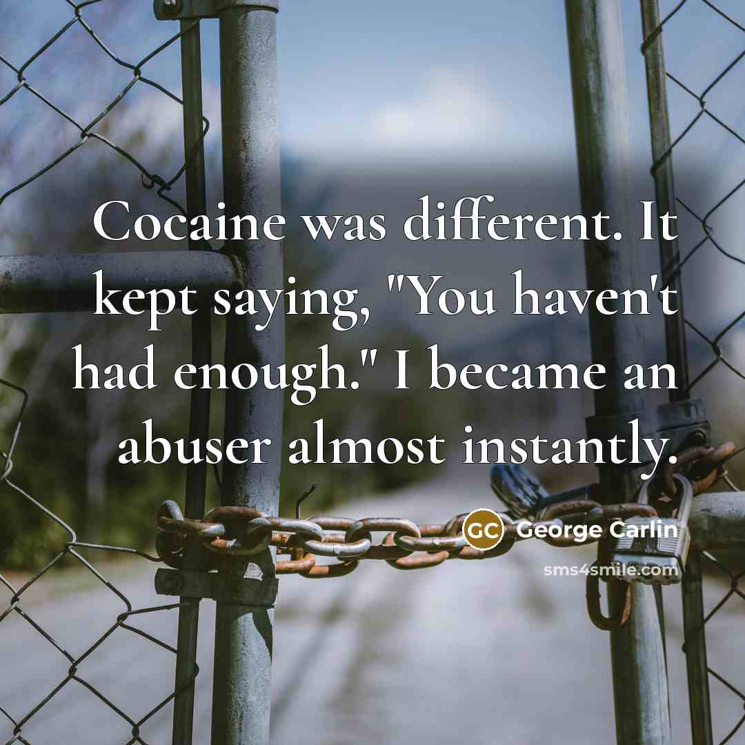 “Cocaine was different. It kept saying, "You haven't had enough." I became an abuser almost instantly.” quote by George Carlin