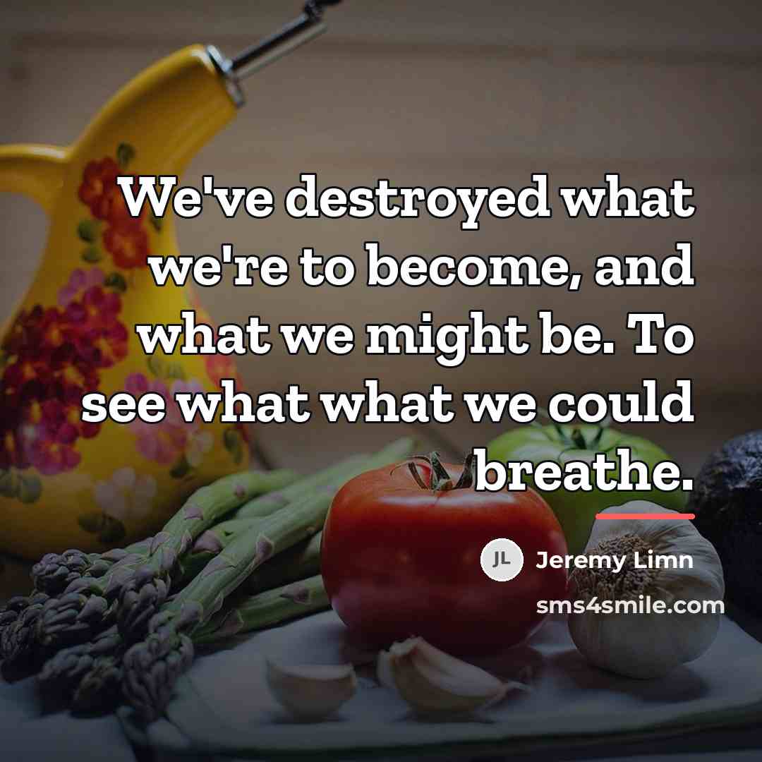 “We've destroyed what we're to become, and what we might…” quote by Jeremy Limn